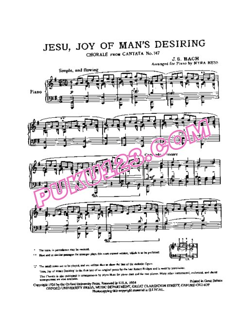 天天钢琴网-免费下载Bach - Hess - Cantata 147, Jesu, Joy of Man s Desiring 赫斯（Hess）改编钢琴独奏版