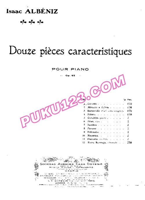 天天钢琴网-免费下载Albeniz - 12 Piezas Caracteristicas Op[1].92