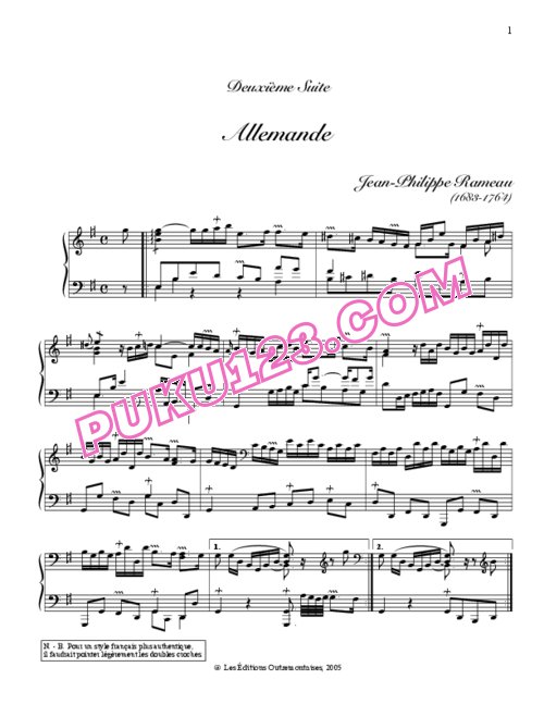 天天钢琴网-免费下载Rameau - Allemande in e Minor