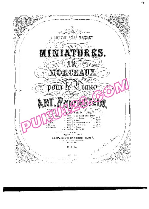 天天钢琴网-免费下载Rubinstein - 12 Miniatures from Miscellenies Op.93 Book.9