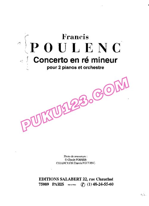 天天钢琴网-免费下载Poulenc - Concerto for 2 Pianos in d Minor - Full Score 总谱