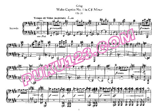 天天钢琴网-免费下载Grieg - 2 Waltz Caprices Op.37 - 4 Hands