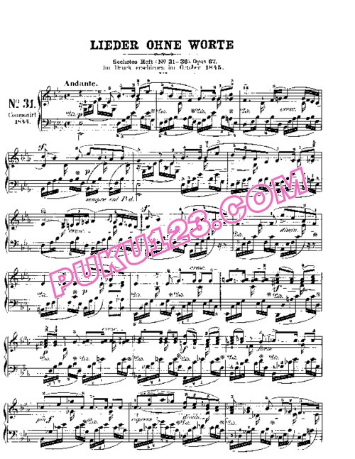 天天钢琴网-免费下载Mendelssohn songs wo words 67 1