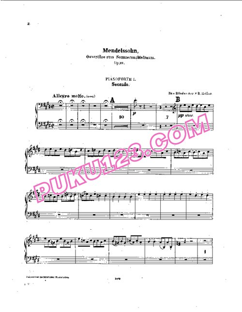 天天钢琴网-免费下载Mendelssohn - Ein Sommernachtstraum Overture Op.21 - 8 Hands 八手联弹版