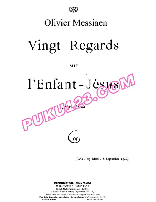 天天钢琴网-免费下载Messiaen - Vingt Regards sur l Enfant Jesu